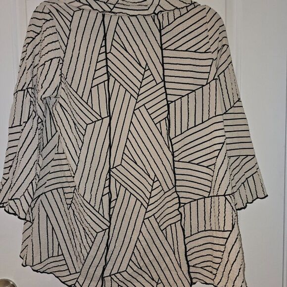 Ali Miles Cowl Collar White Black Blouse M - Picture 3 of 3